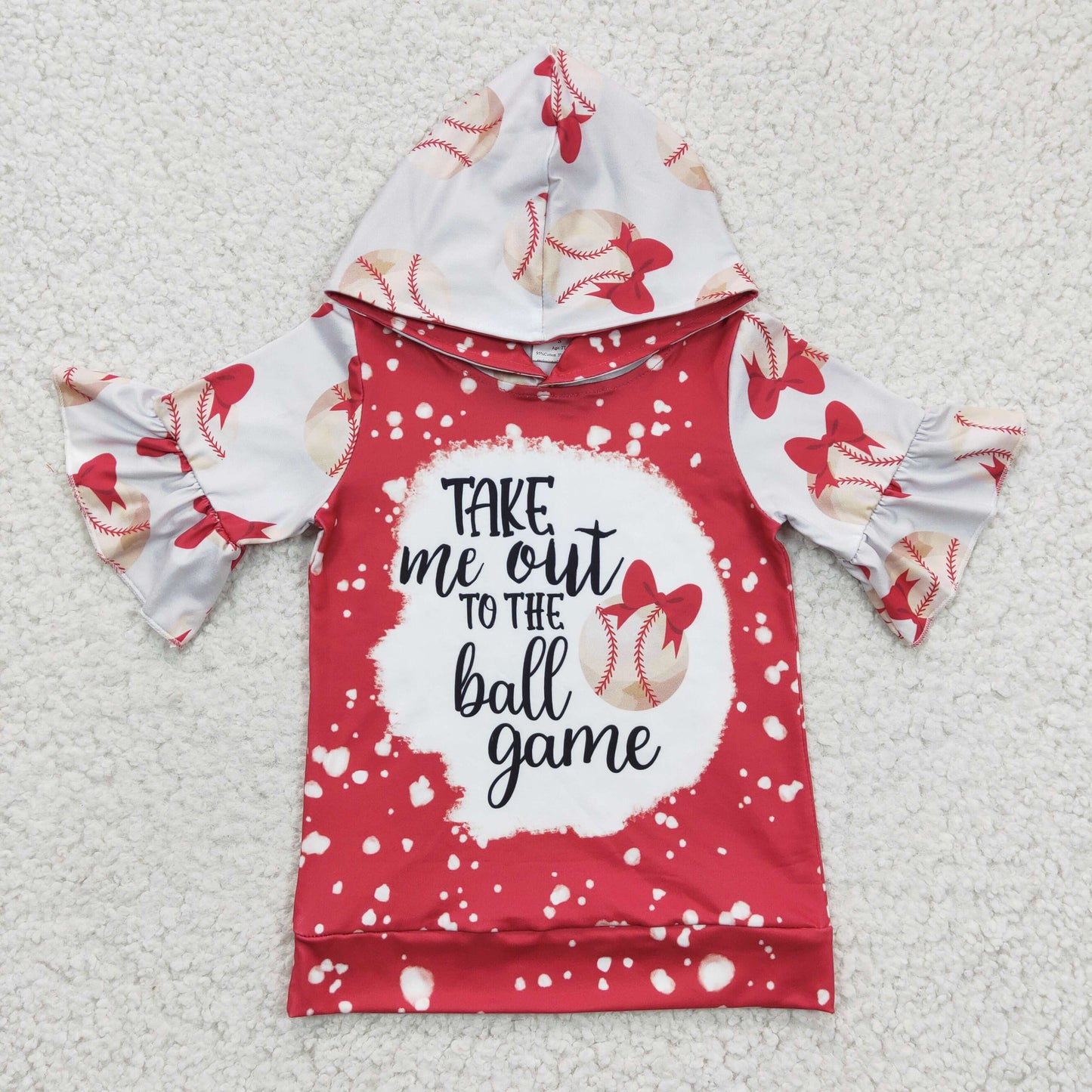 GT0100 Red Take Me Out Ball Game Baseball Softball Girls Short Sleeve Hoodies Top