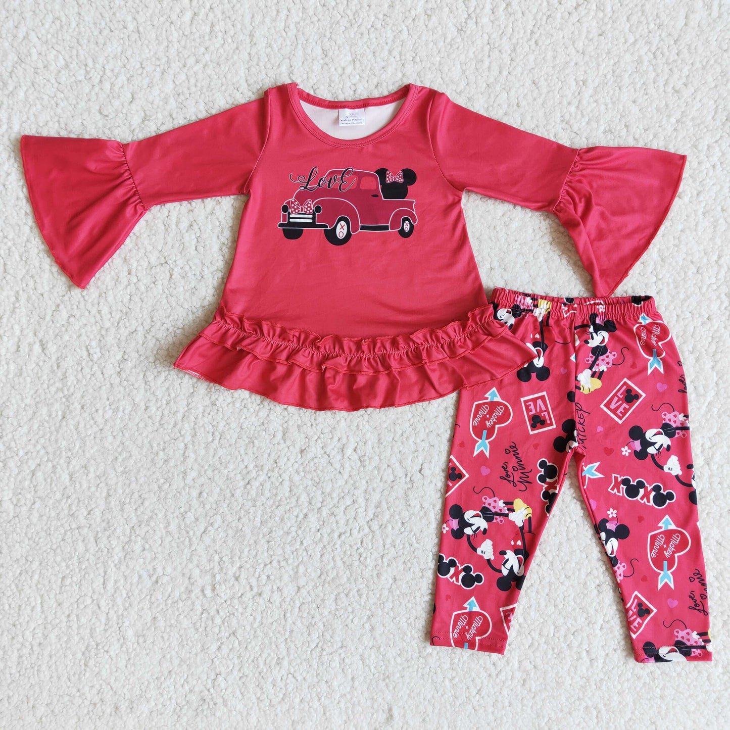 Clearance 6 A29-3 Red Valentine Cartoon Print Girls Outfits