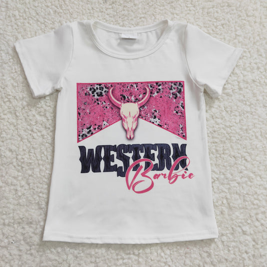 GT0134 Pink Western Baby Cow  Girls Short Sleeve Top T-shirts