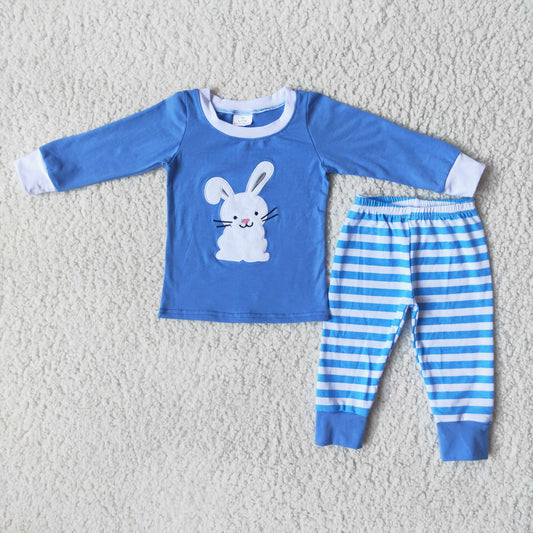 Easter Rabbit Boys Embroidery Blue Boys Casual Pajamas