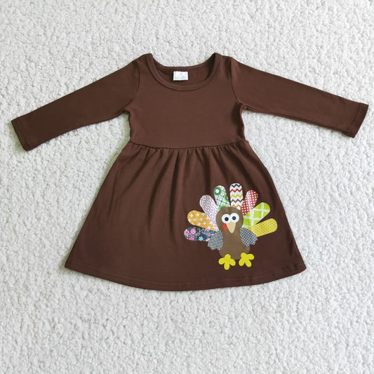 6 A31-12 Thanksgiving Turkey Girls Long Sleeve Dresses