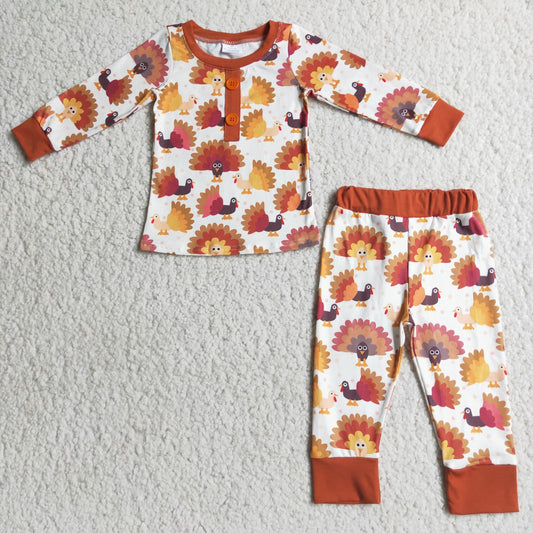 Clearance 6 B3-3 Fall Turkey Print Thanksgiving Day Pajamas