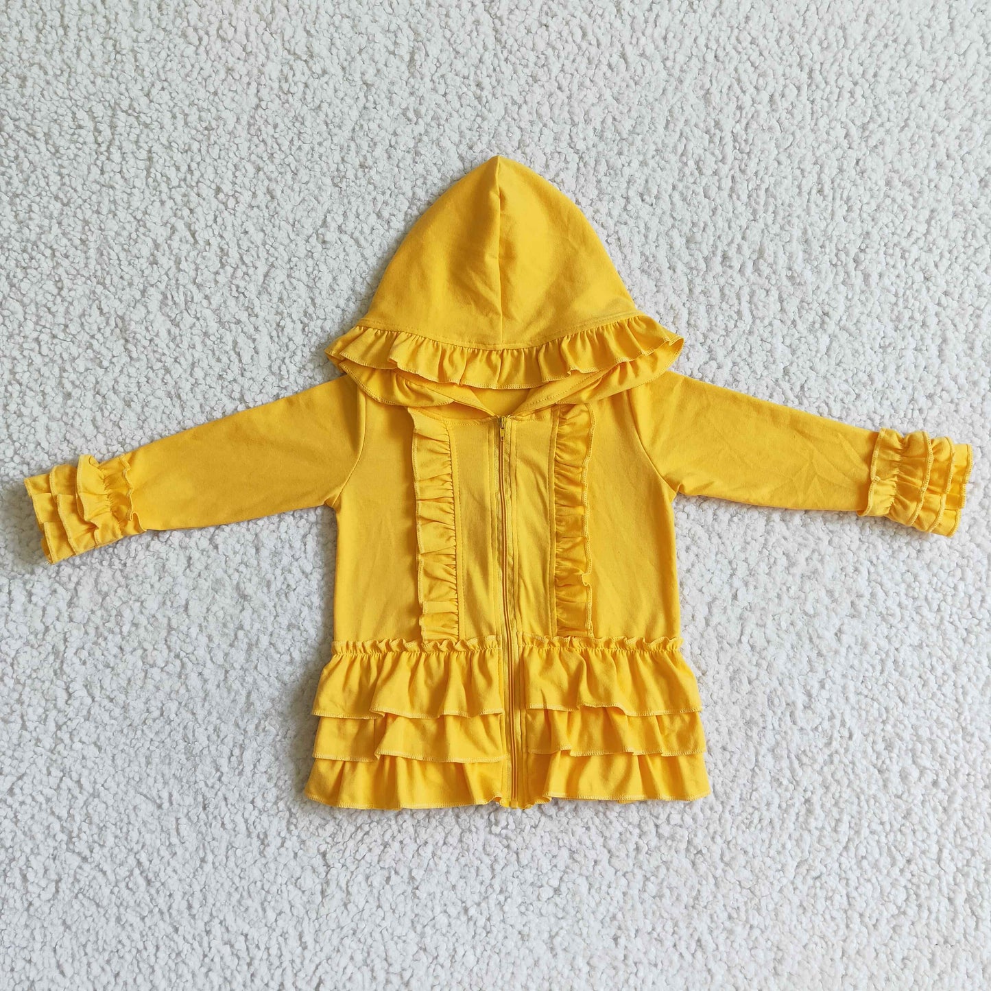 GT0018 Yellow Ruffles Girls Long Sleeve Hoodies Top