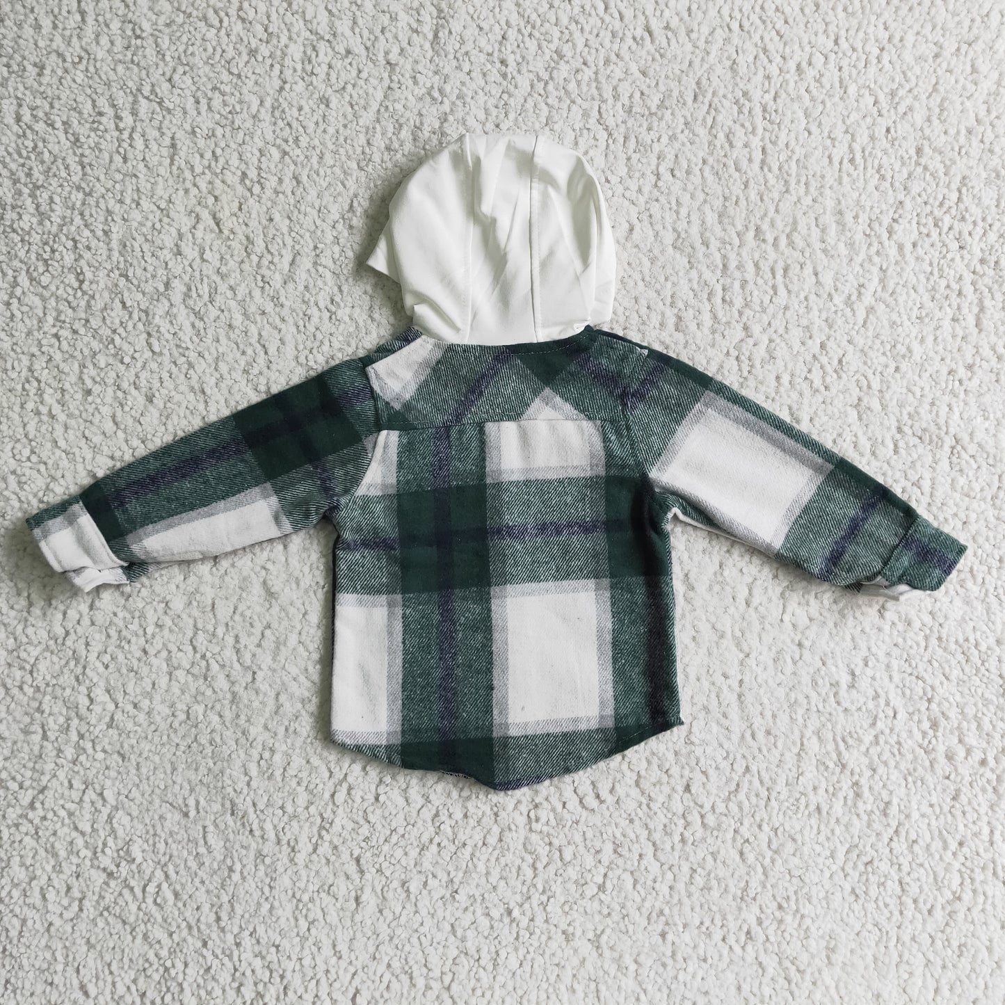 BT0075 Green Plaid White Pockets Boys Long Sleeve Hoodies Top