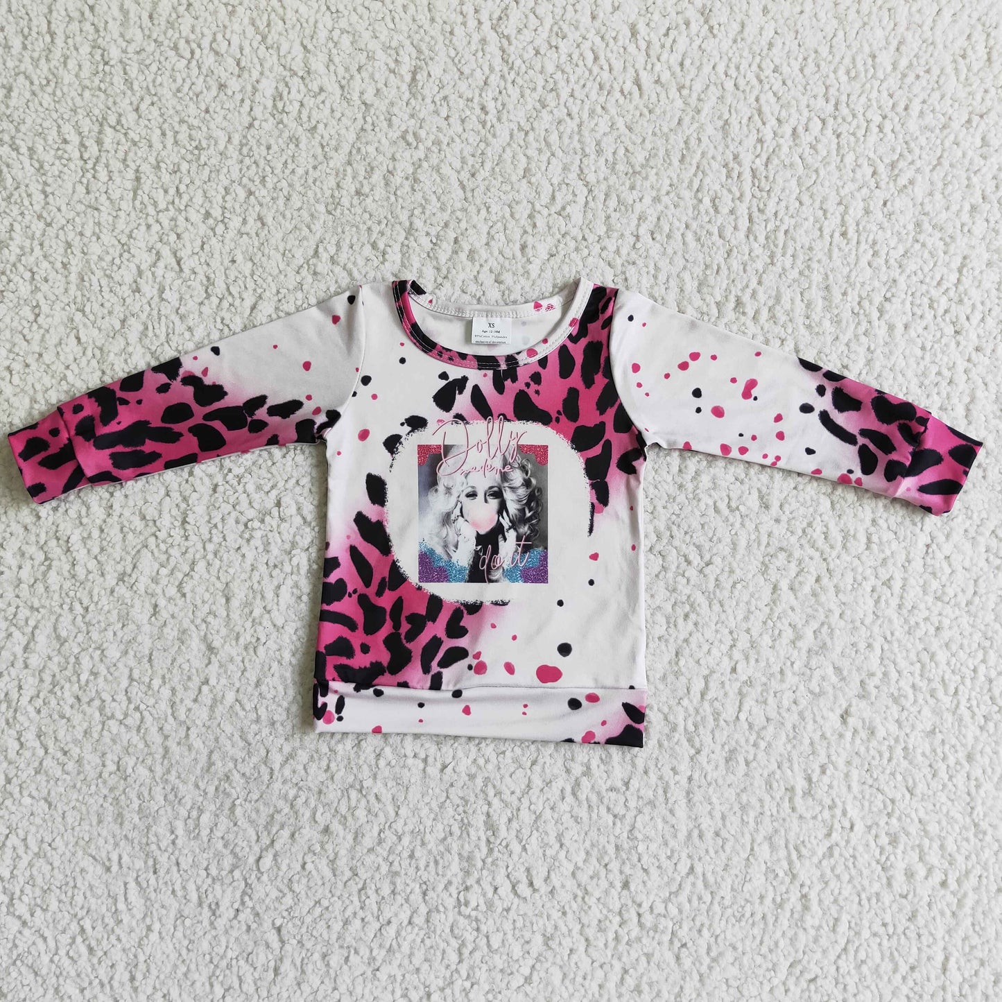 GT0010 Pink Leopard Singer Girls Long Sleeve Top T-shirts