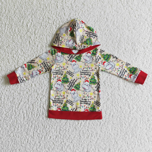 BT0056 Christmas Red Hippo Boys Long Sleeve Hoodies Top