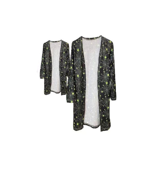 GT0046 Family Kids Halloween Black Spider Web Girls Long Sleeve Cardigan