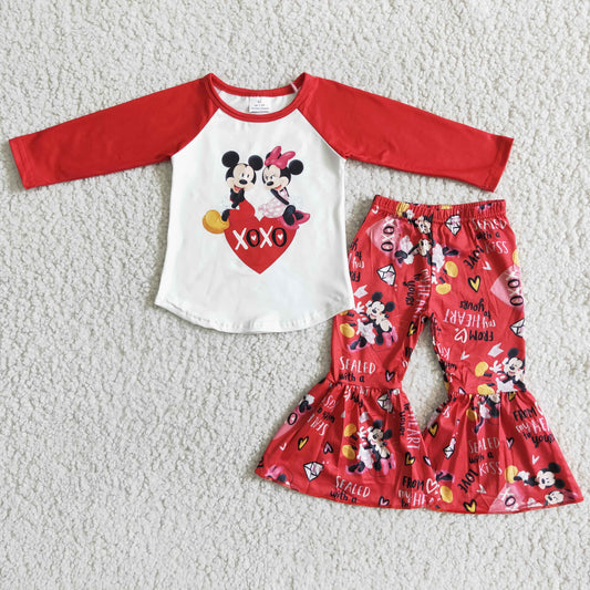 6 B13-28 Valentine XOXO Red Cartoon Girls Long Sleeve Bell Bottom Outfits