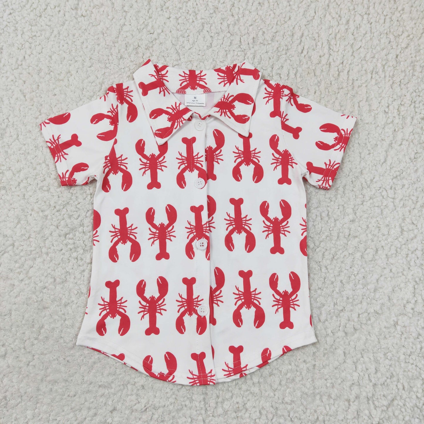 BT0161 Cray Crayfish Red  Boys Short Sleeve Top Collar T-Shirts