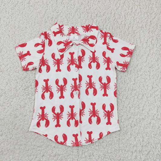 BT0161 Cray Crayfish Red  Boys Short Sleeve Top Collar T-Shirts