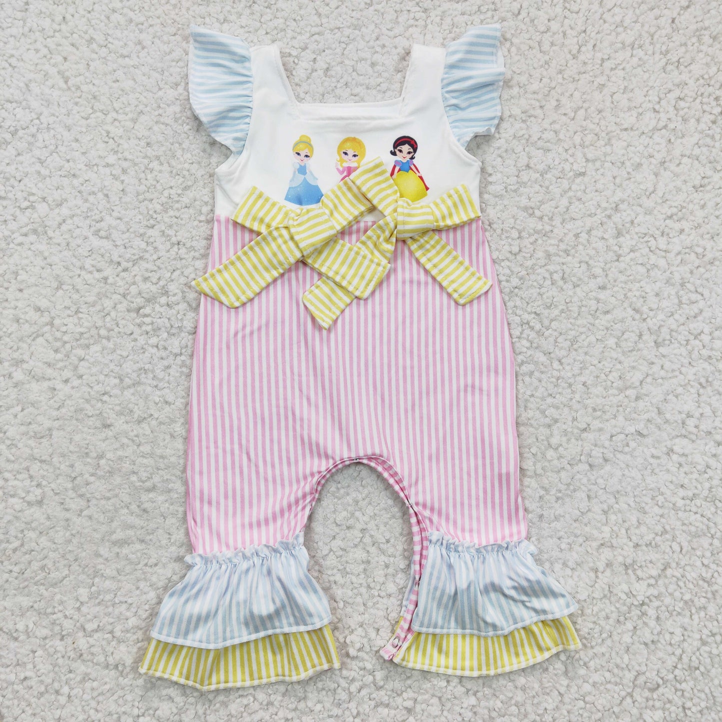 SR0139  Pink Blue Princess Cartoon Girls Short Sleeve Romper