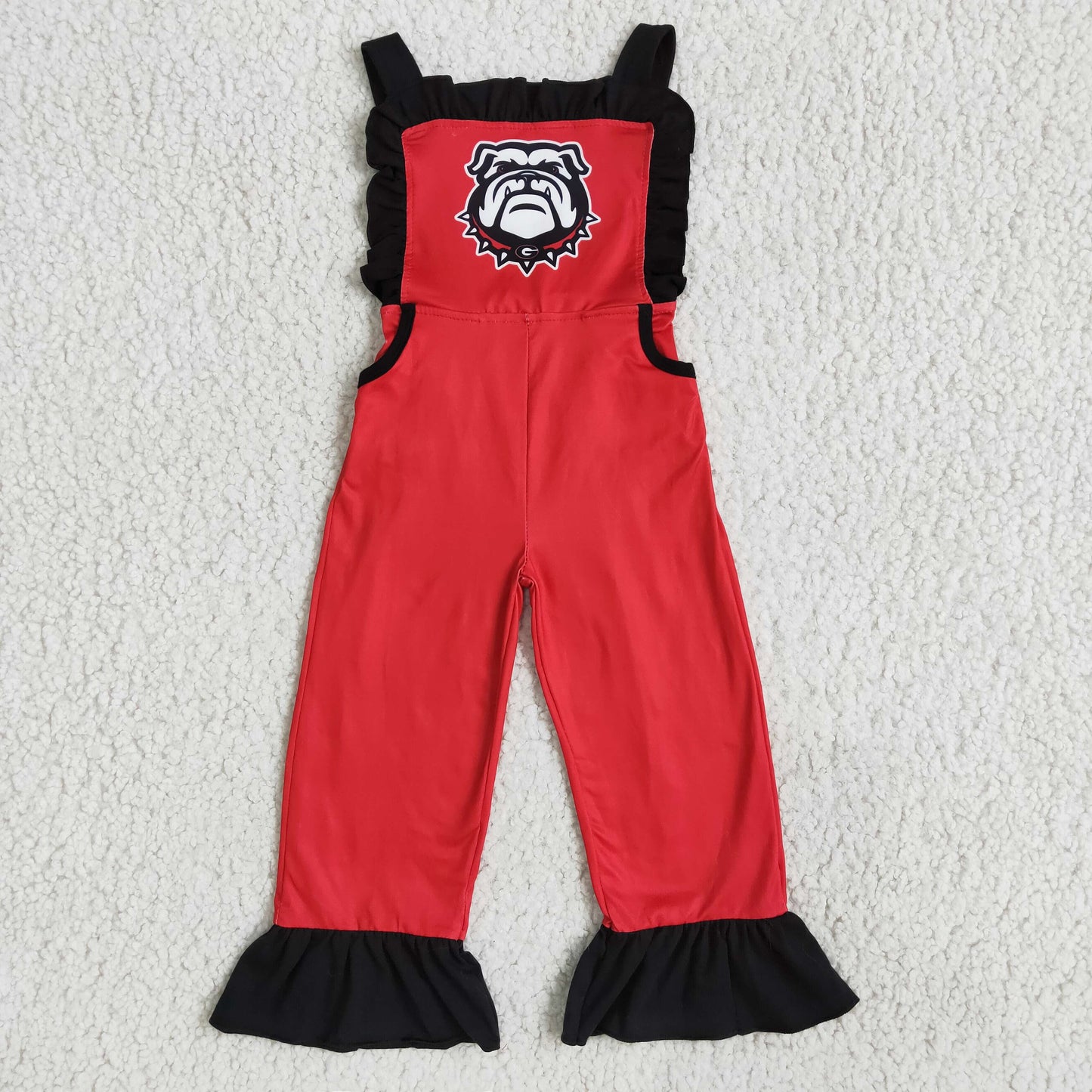 D5-17 Red Dog Cartoon Football Team Overall Pants