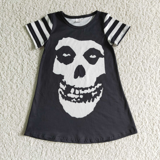 GSD0137 Halloween Ghost Cartoon Black White Stripes Girls Short Sleeve Dresses