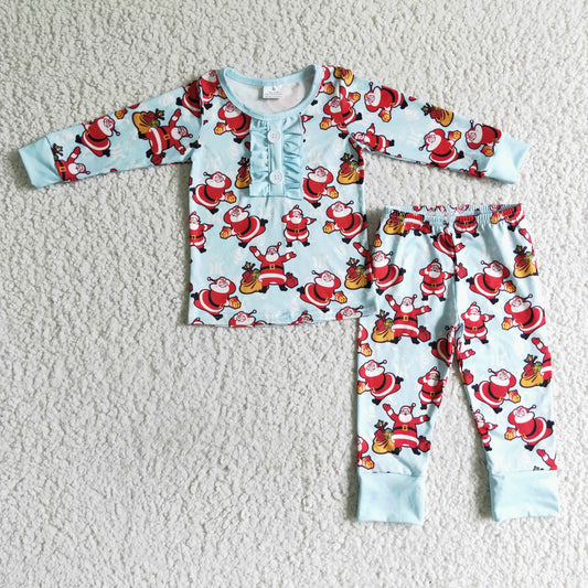 BLP0027 Christmas Red Santa Gift Blue Boys Long Sleeve Pajamas