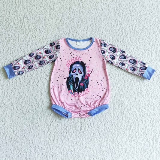 LR0086 Halloween Purple Pink Ghost Cartoon Girls Long Sleeve Romper