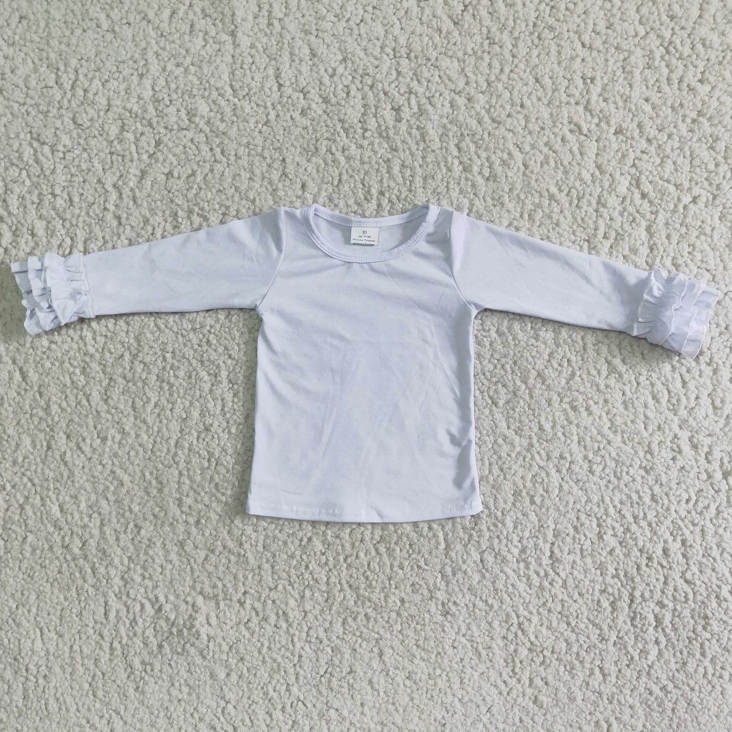 6 A8-1-1 Cotton Fabric Solid Pure White Ruffles Girls Long Sleeve Top