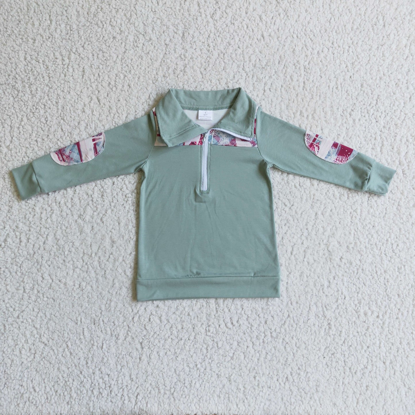 BT0086 Christmas Green Red Deer Boys Long Sleeve Top Collar Polo Pullover T-Shirts