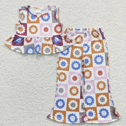 GSPO0472 Pink Sun  Girls Sleeveless Bell Bottom Pants Outfits