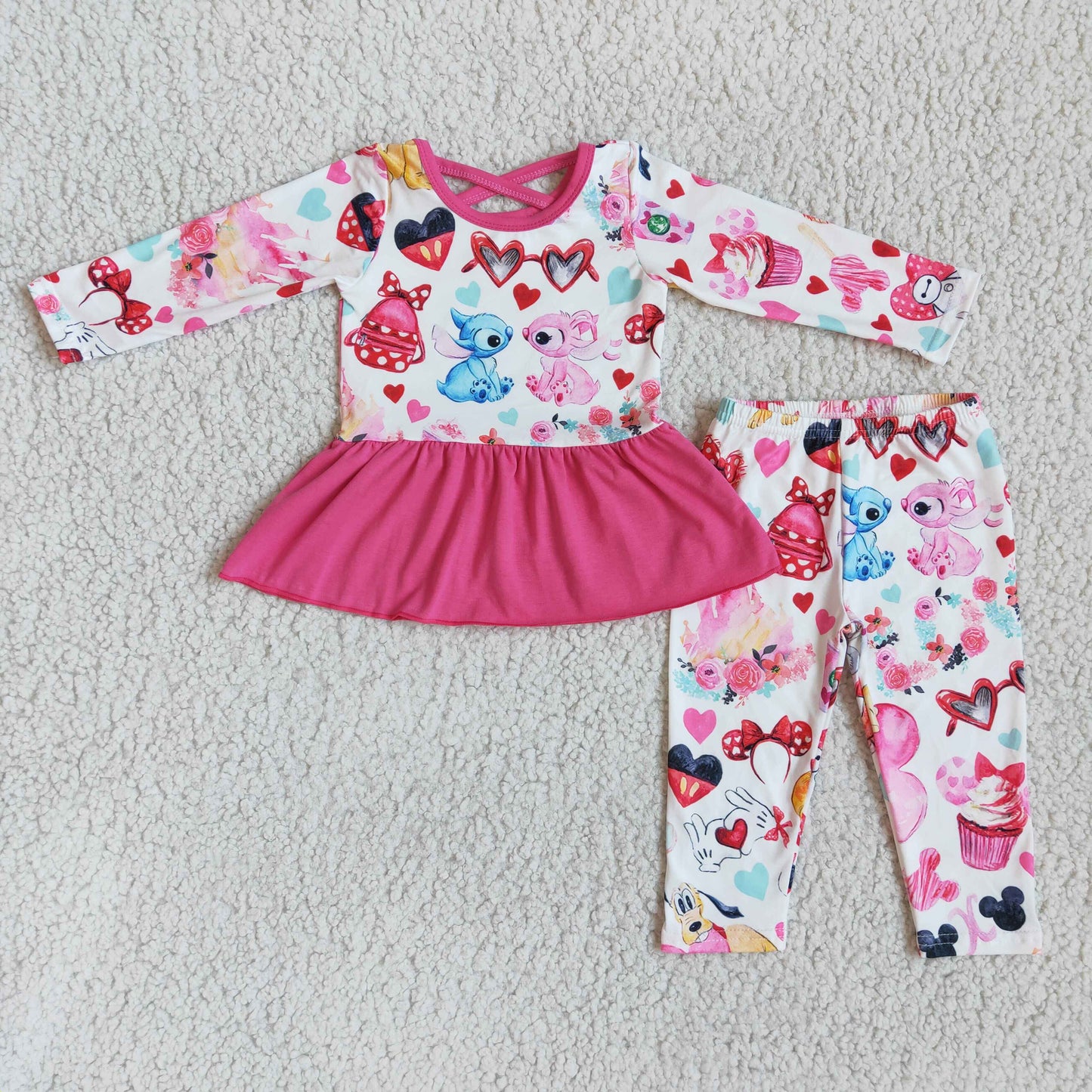 Clearance 6 B1-33 Valentine's Day Pink Cartoon Print Outfits