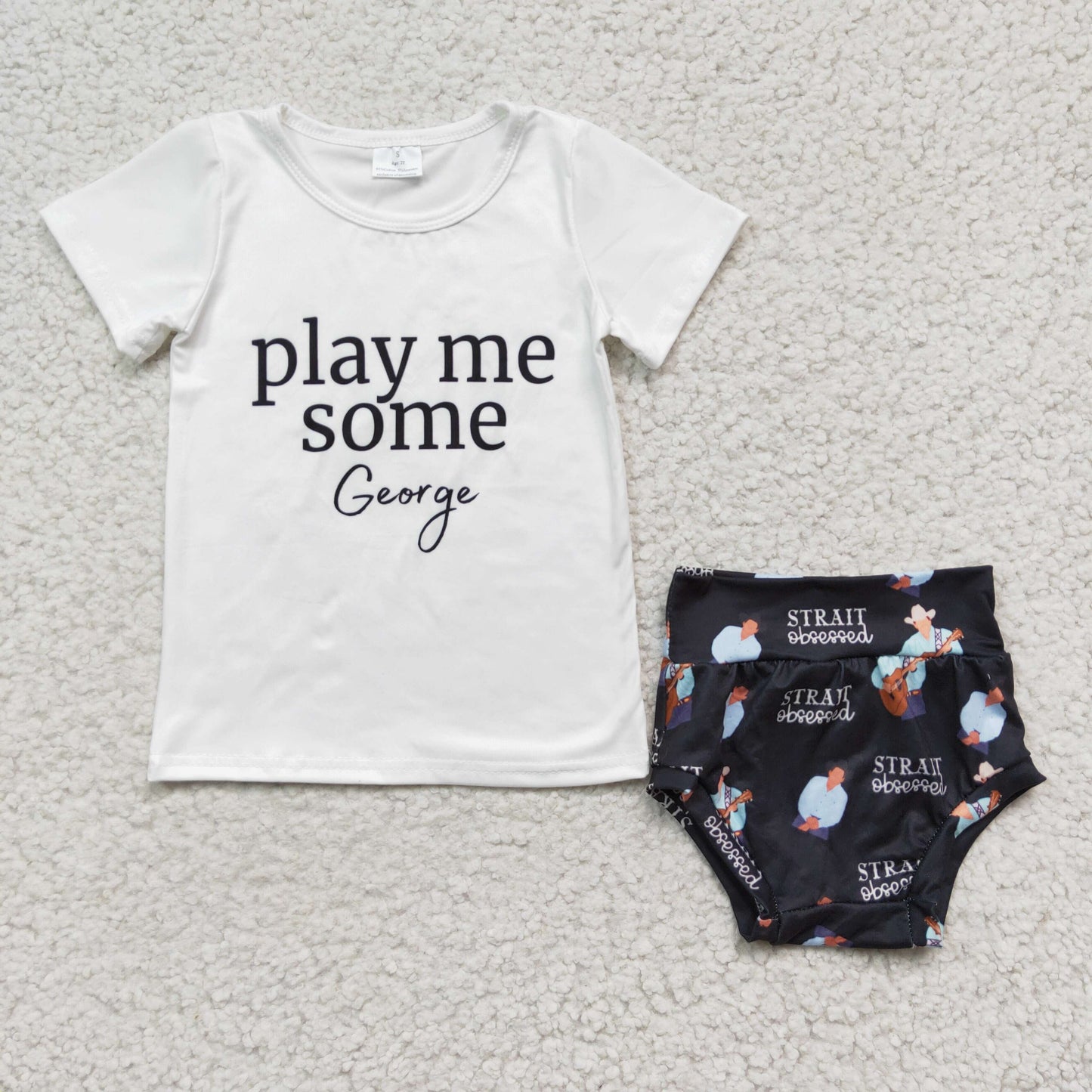 B4-3 Letter Play Me Some George Girls Short Sleeve Bummies Outfits