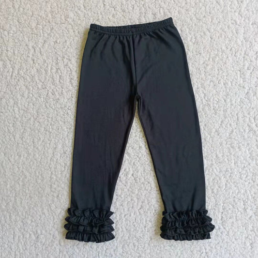 E3-26 Cotton Ruffles Black Solid Color Pants Legging