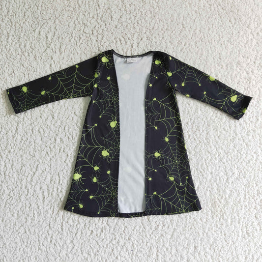 GT0046 Family Kids Halloween Black Spider Web Girls Long Sleeve Cardigan