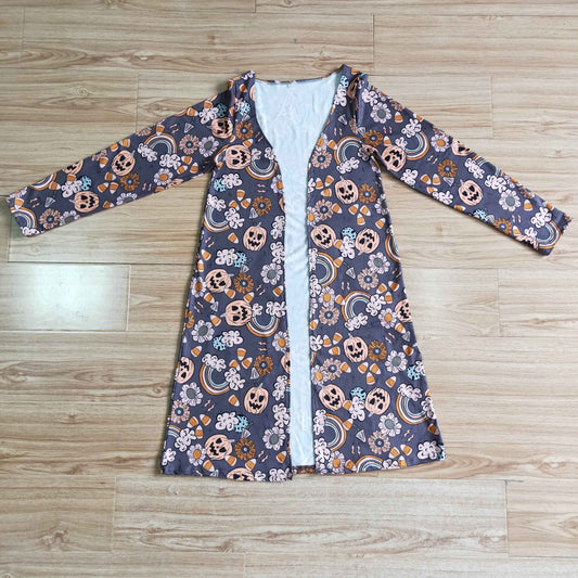 GT0045 Family Adult Mom Halloween Pumpkin Girls Long Sleeve Cardigan