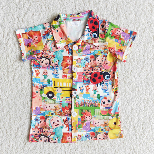 Promotion RTS B1-30 Cartoon Summer Collar Boys Short Sleeve Top T-shirts
