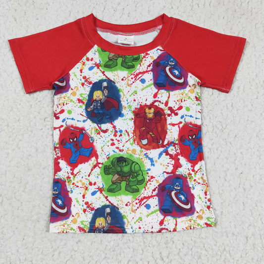 BT0139  Red Super Hero Boys Short Sleeve Top T-shirts