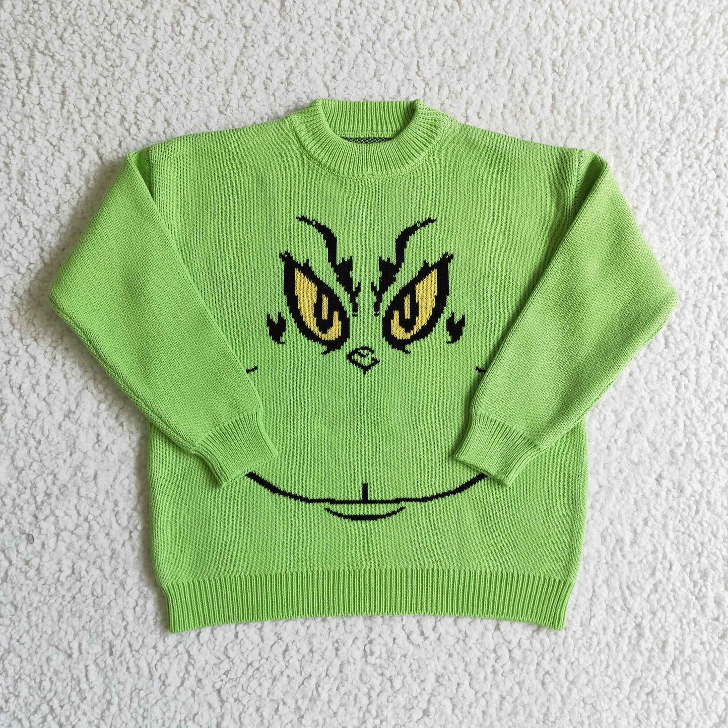 BT0099 Christmas Green Cartoon Girls Boys Long Sleeve Sweater