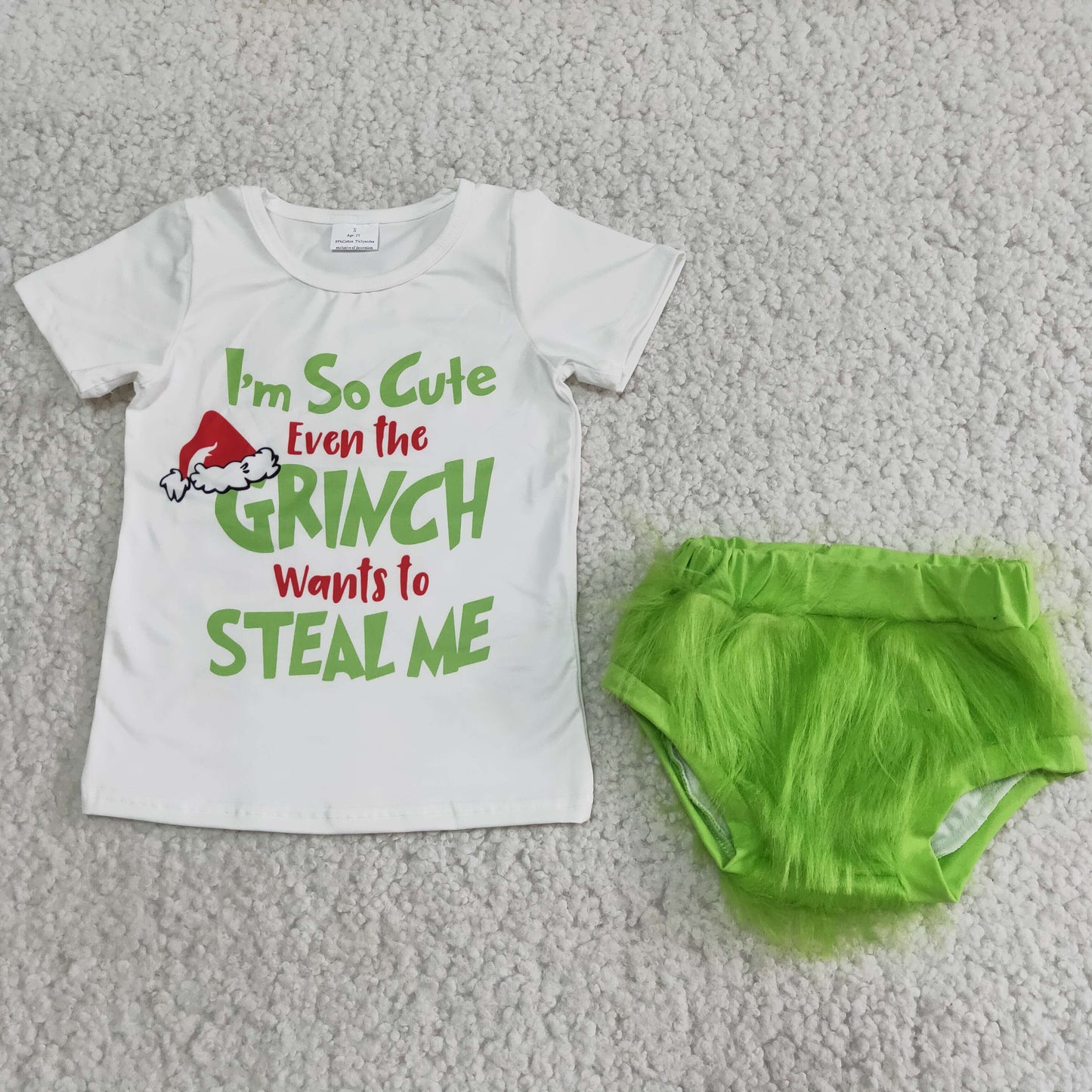 GBO0050 Christmas Green Cartoon Girls Short Sleeve Bummies Outfits