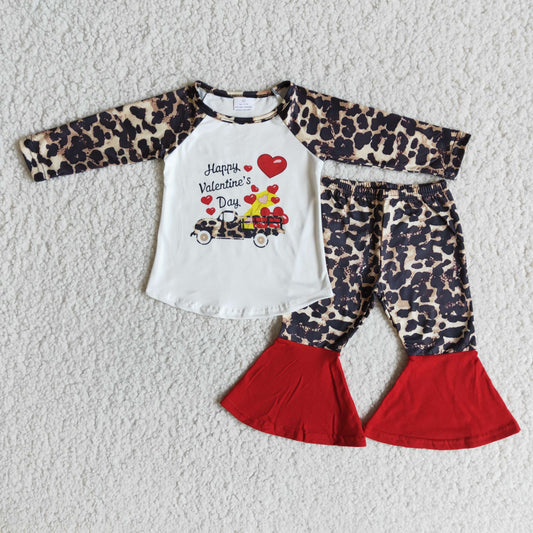 Clearance 6 C11-28 Happy Valentine Leopard Print Girls Outfits