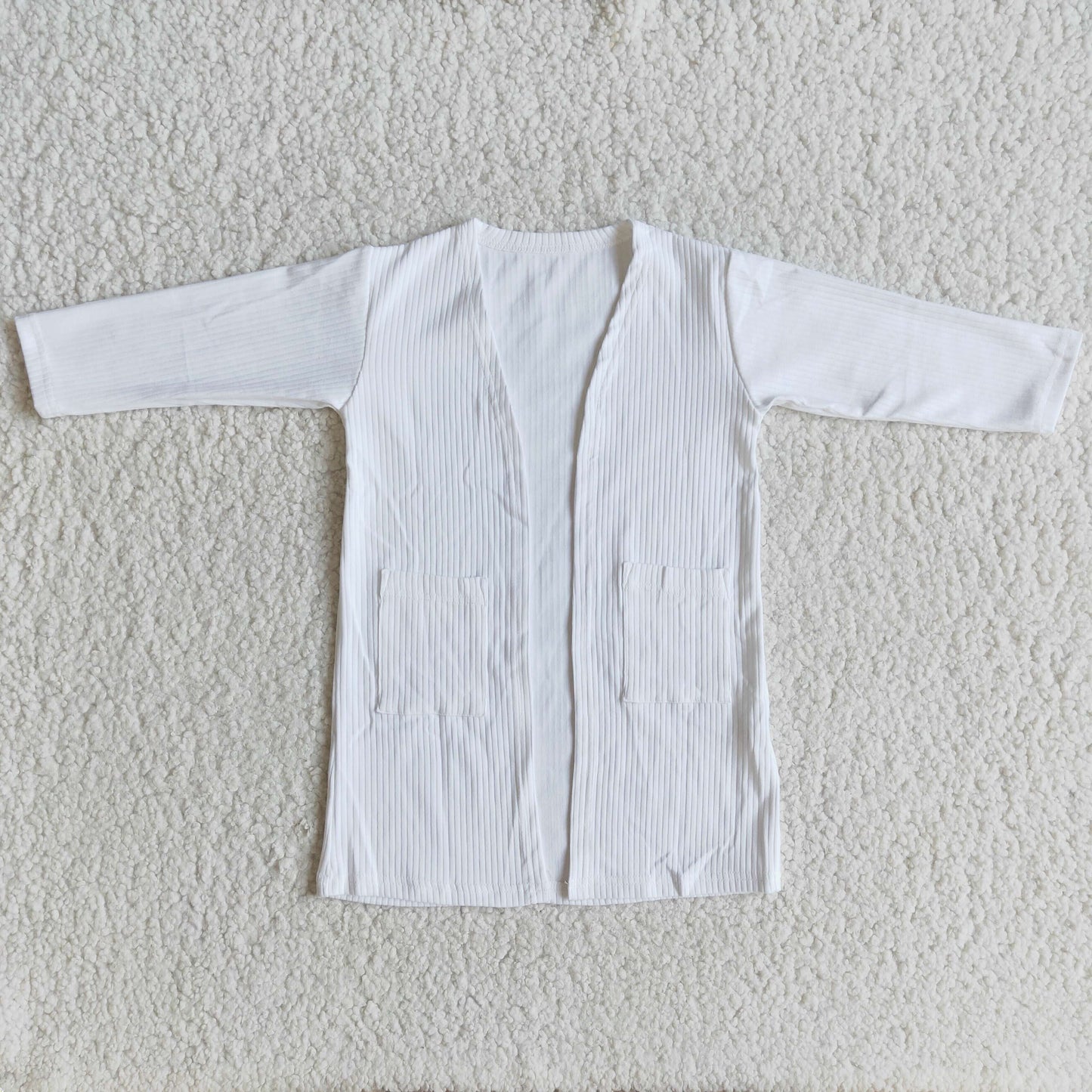 6 A31-5 White Long Sleeve 2 Pockets Cardigan