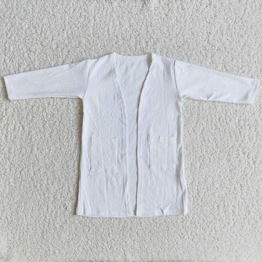 6 A31-5 White Long Sleeve 2 Pockets Cardigan