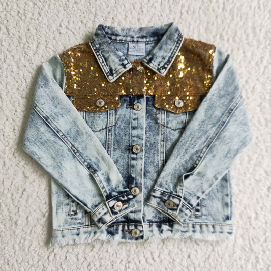 6 B12-10 Girls Sequin Denim Jacket