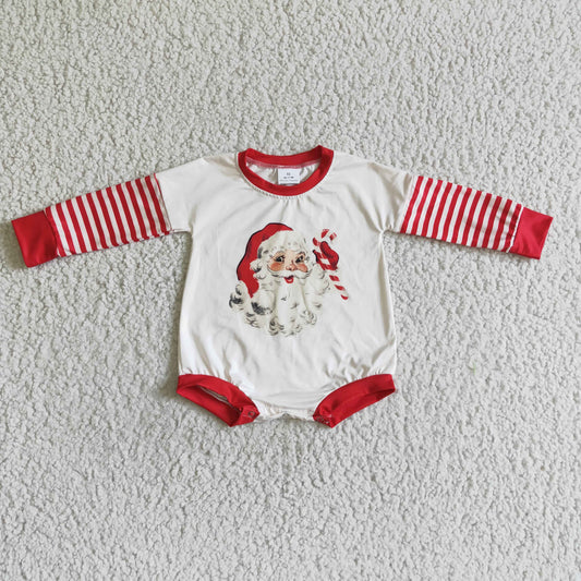 LR0104 Christmas Red Stripes Santa Girls Long Sleeve Romper