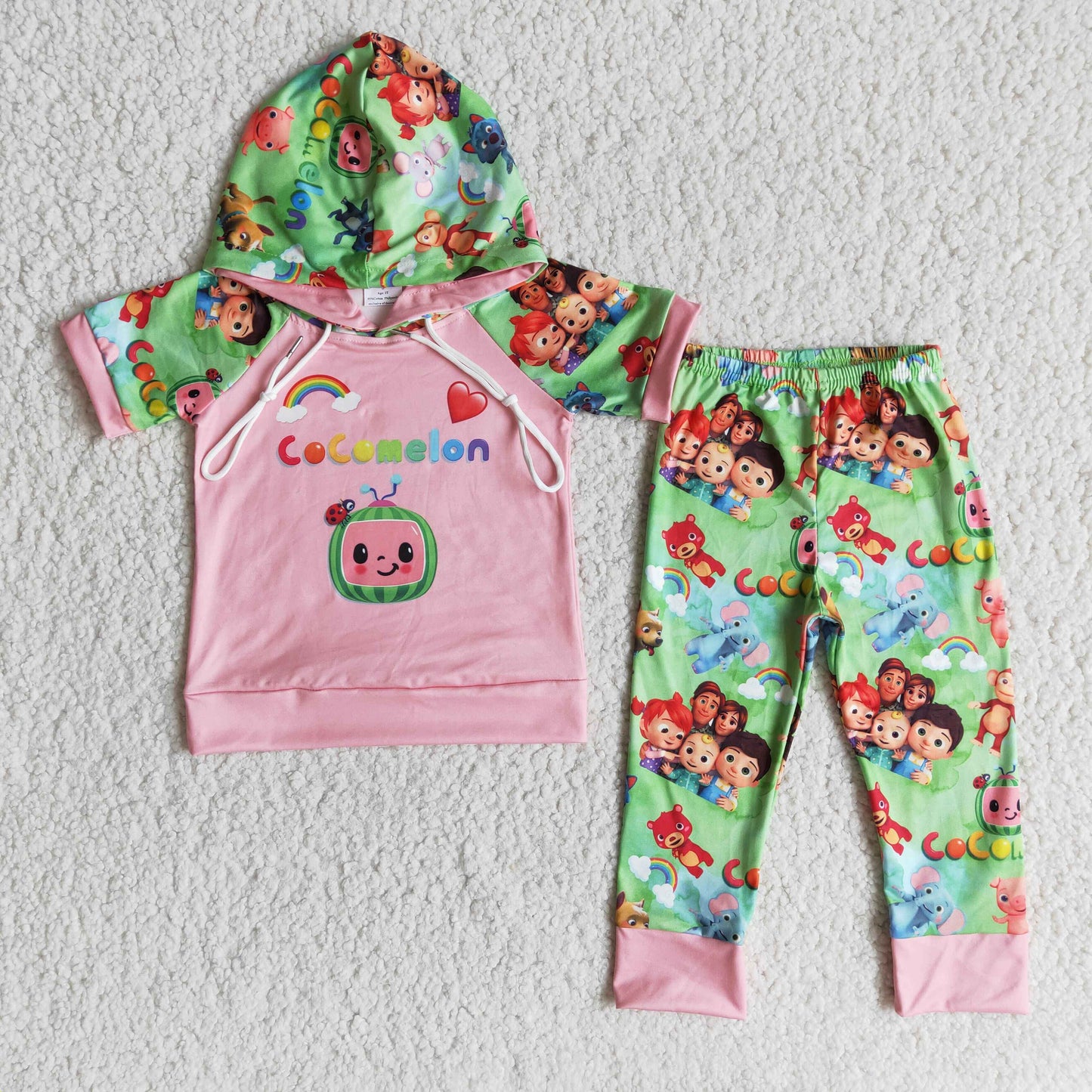 Clearance E11-26 Valentine Melon Cartoon Hoodie Set