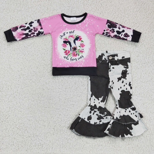 GT0077 Pink Leopard Just A Girl Who Loves Cows Floral Flower   Girls Long Sleeve Top