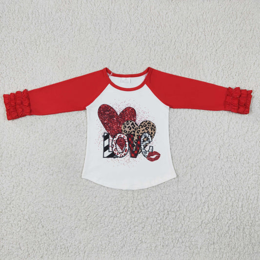 GT0072 Valentine Red Love Leopard Girls Long Sleeve Top T-shirts