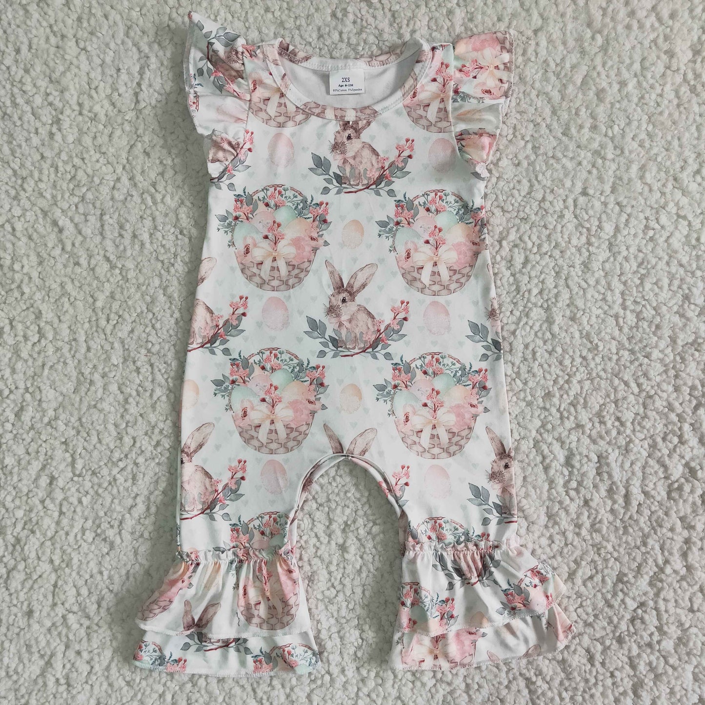 Clearance B6-27 Easter Rabbits Pink Girls Short Sleeve Romper