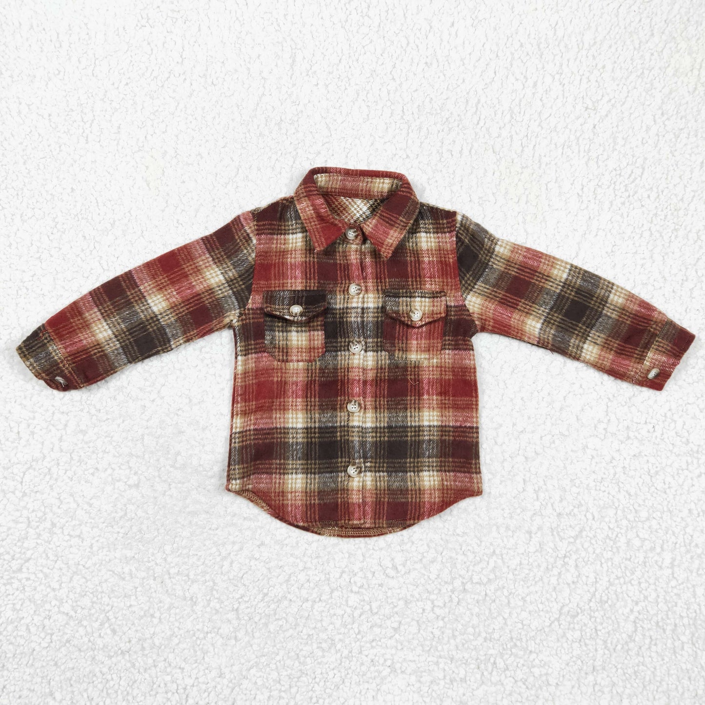 BT0191 Brown Plaid Boys Long Sleeve Top Winter Collar T-Shirts