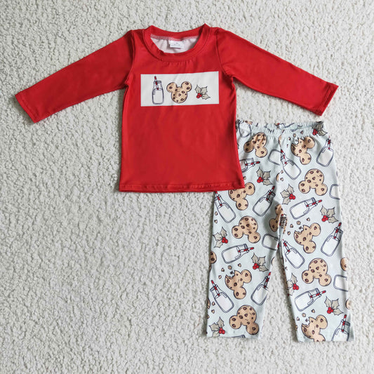 BLP0123 Christmas Red Milk Cake Cookie M Cartoon Boys Long Sleeve Pants Outfits