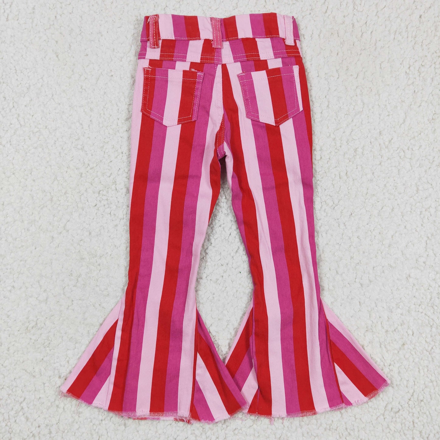 P0043 Pink Red Striped Girls Bell Pants Denim Jeans