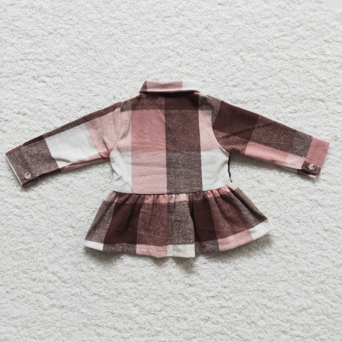 GT0090 Pink Plaid Collar Girls Long Sleeve Top