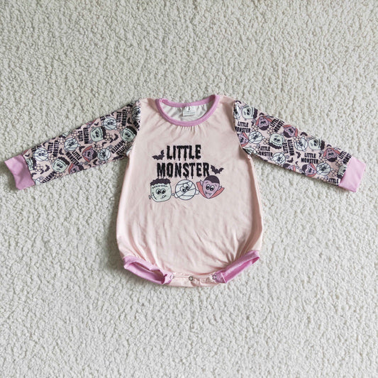 LR0101 Halloween Purple Monster Bat Cartoon Girls Long Sleeve Romper