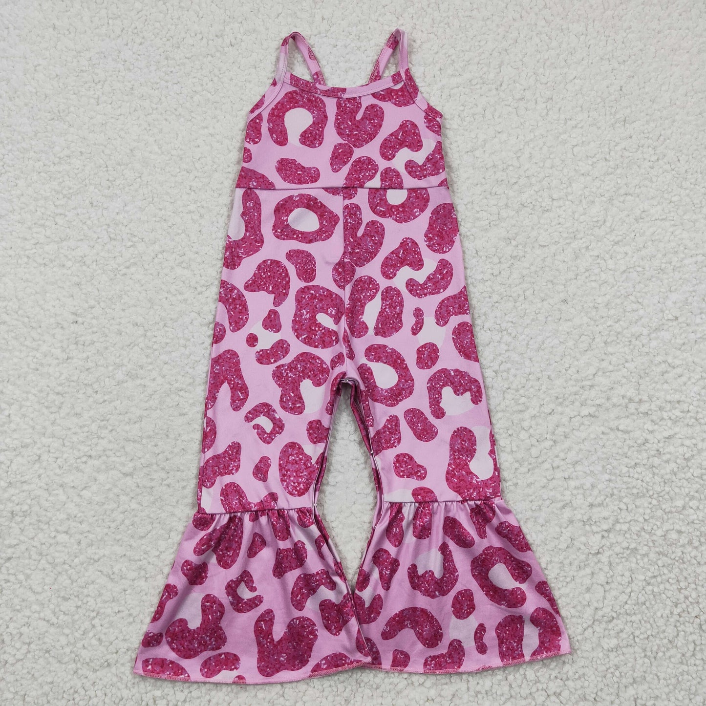 SR0216 Pink Leopard Girls Sleeveless Jumpsuit Overall Pants