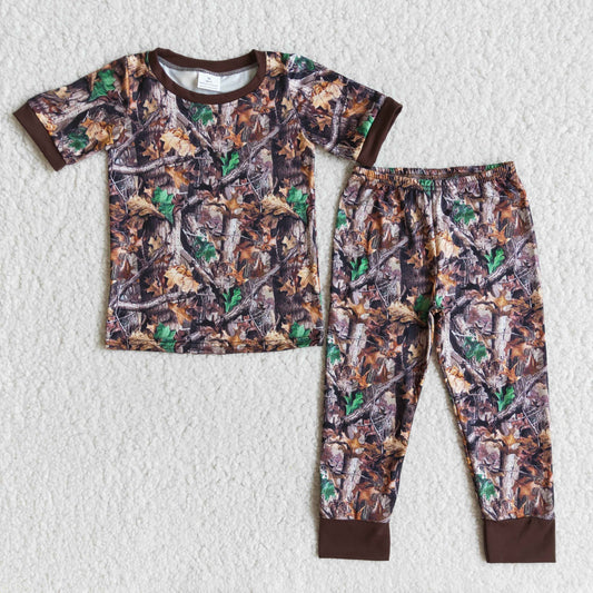 E10-17 Leaf Leaves Camo Boys Short Sleeve Pants Pajamas Outfits