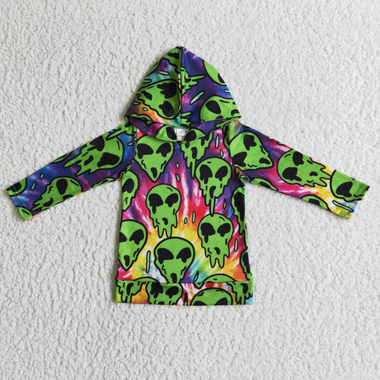 BT0049 Halloween Ghost Tie Dye Green Boys Long Sleeve Hoodies Top