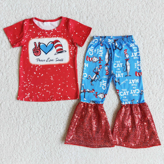E13-27 Peace Love Dr Red Bleach Design Cartoon Girls Outfits