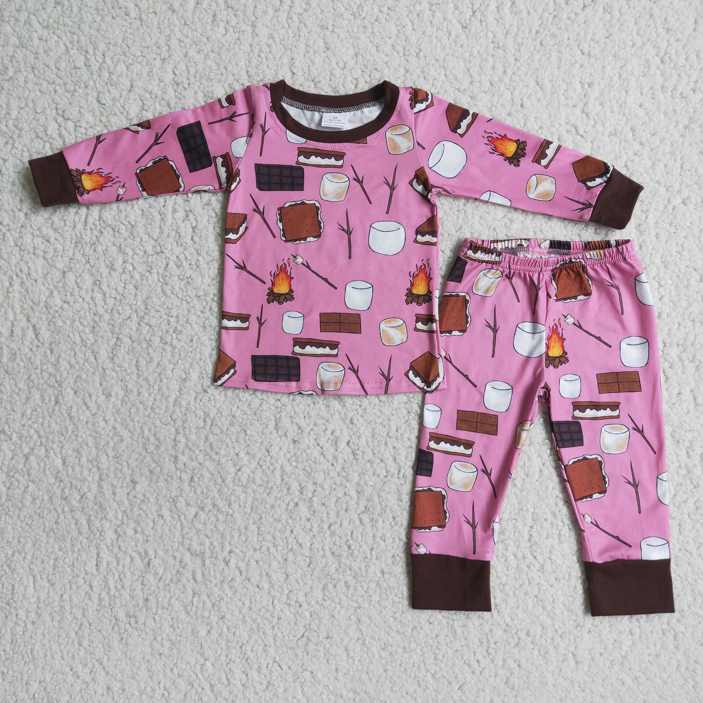 Clearance 6 B3-18 Pink Cake Fire Girls Long Sleeve Pajamas